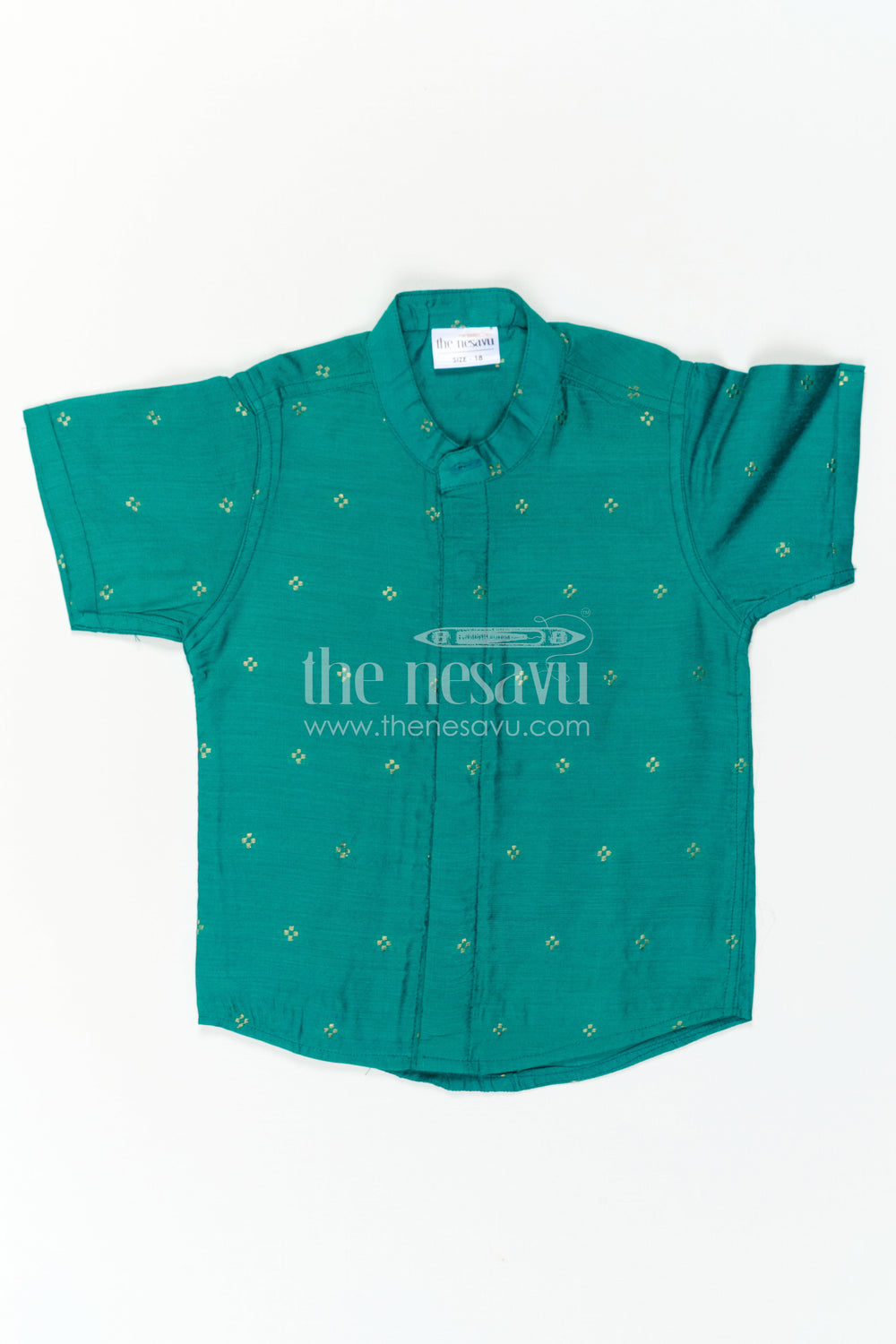 The Nesavu Boys Cotton Shirt Boys Chanderi Shirt for Festive Gatherings and Holiday Wear Nesavu Nesavu Boys Chanderi Cotton Shirt With Jacquard Print For Festive Gatherings And Holidays