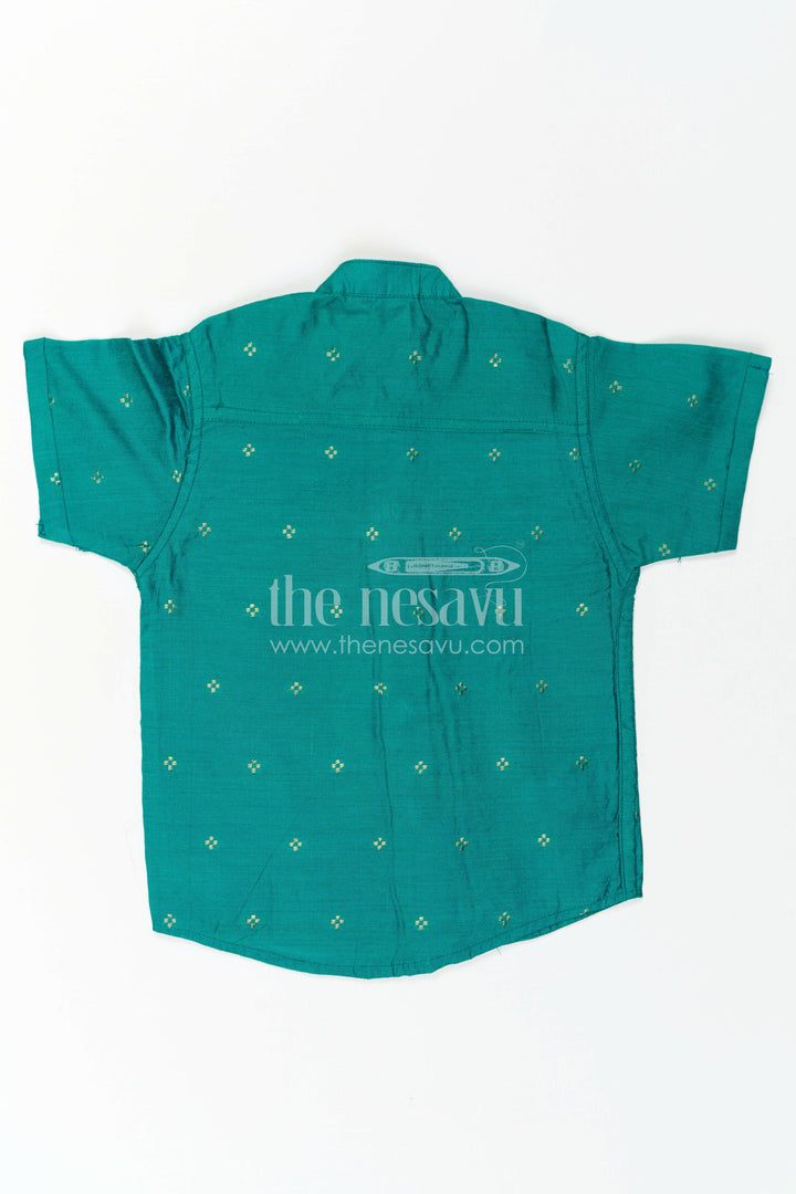 The Nesavu Boys Cotton Shirt Boys Chanderi Shirt for Festive Gatherings and Holiday Wear Nesavu Nesavu Boys Chanderi Cotton Shirt With Jacquard Print For Festive Gatherings And Holidays