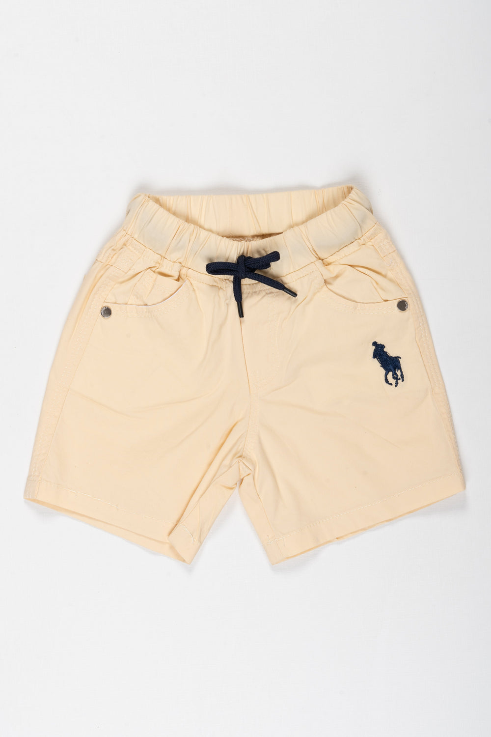 The Nesavu Boys Shorts Boys Classic Beige Drawstring Shorts with Embroidered Detail Nesavu 18 (2Y) / Beige / Cotton BWS001C-18 Trendy Boys Beige Cotton Shorts | Embroidered Casual Wear for Kids | The Nesavu