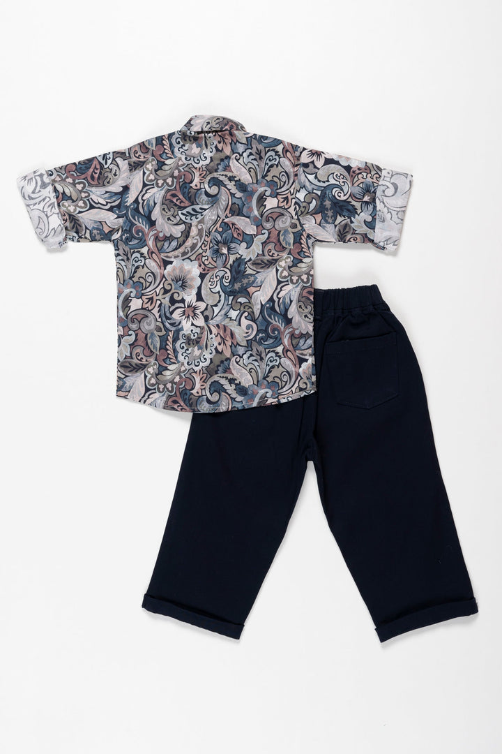 The Nesavu Boys Casual Set Boys Classic Floral Print Shirt & Pant Set - Stylish Ensemble for All Occasions Nesavu Shop Boys Floral Shirt & Navy Pants Set | Versatile & Trendy | The Nesavu