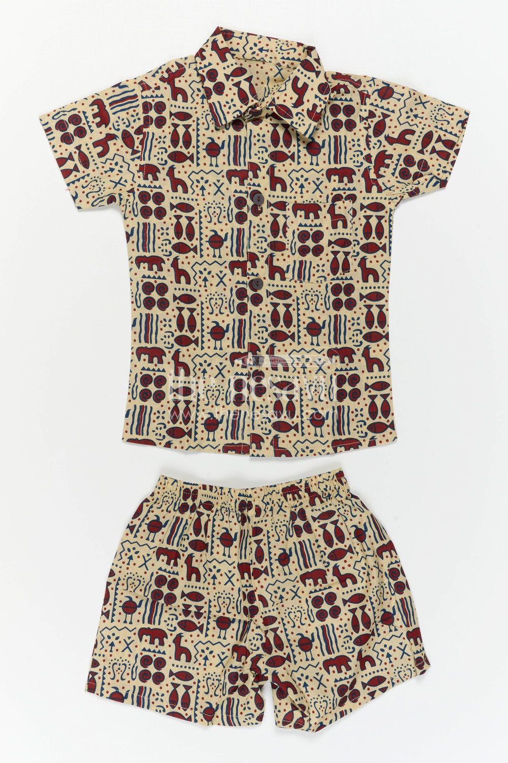 The Nesavu Boys Casual Set Boys Co Ord Set Dress for Summer Outings and Casual Wear Nesavu Nesavu Boys Cotton Co Ord Set For Summer Outings With Digital Print Shirt And Shorts Casual Wear