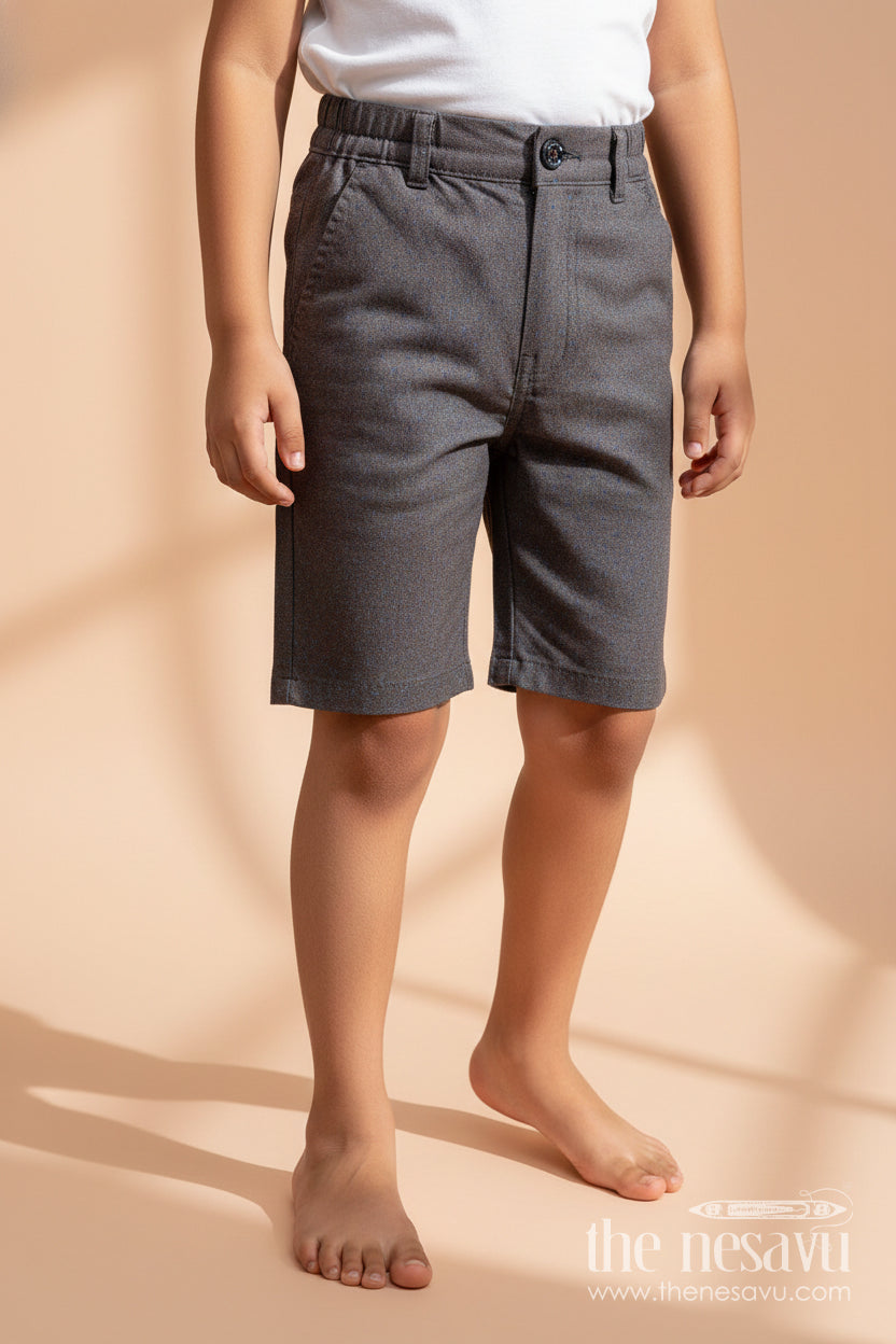 The Nesavu Boys Shorts Boys Comfortable Blue Bike Shorts in Cotton Blend with Elastic Waist and Smart Side Pockets Nesavu 24 (5Y) / Gray BWS064B-24 Nesavu Boys Cotton Blend Blue Bike Shorts Elastic Waist Functional Fit Active Days