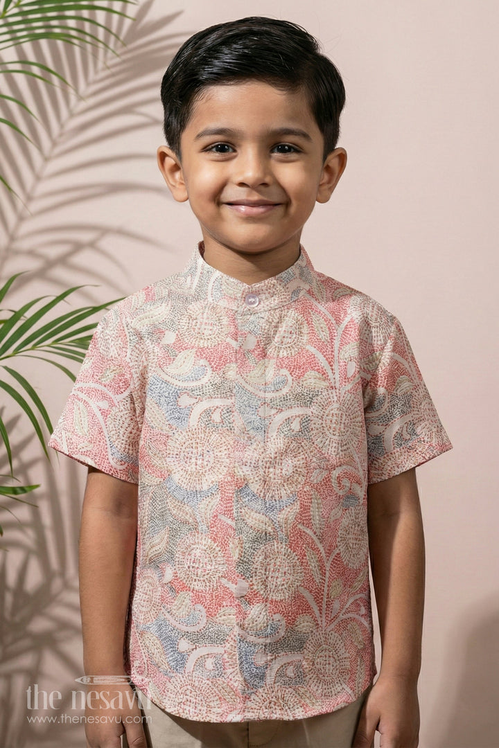 The Nesavu Boys Cotton Shirt Boys Comfortable Rayon Ethnic Floral Print Shirtstylish Summer Casual Wear Nesavu 16 (1Y) / Pink / Rayon BS160C-16 Boys Comfortable Rayon Floral Print Shirt | The Nesavu