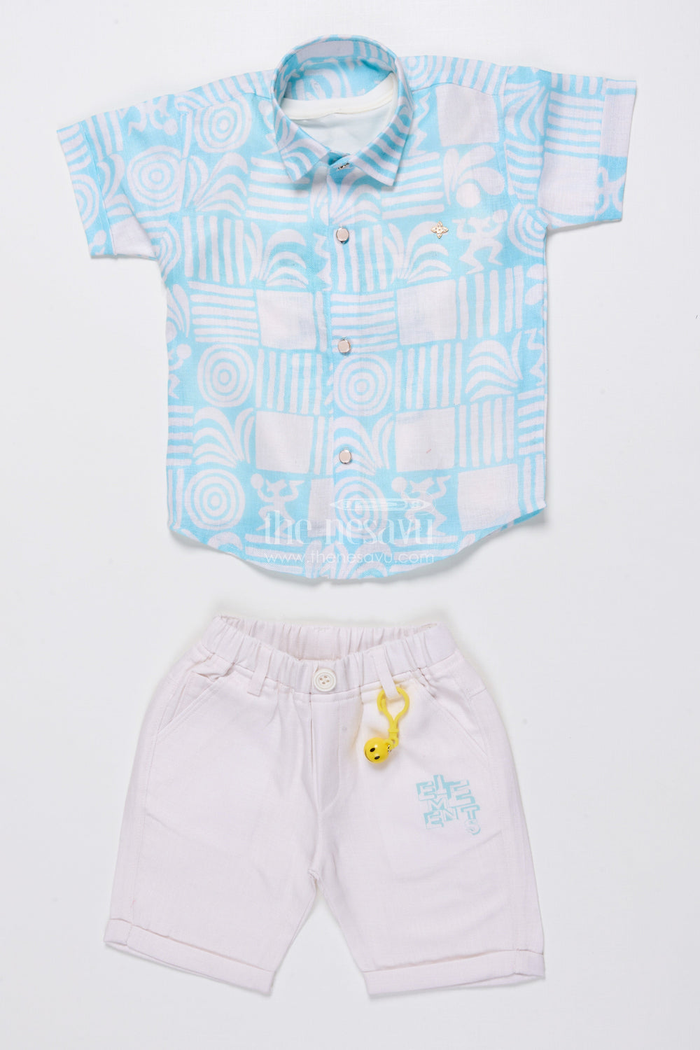 The Nesavu Boys Casual Set Boys Cotton 3-Piece Casual Set with Printed Tee and Open Shirt Nesavu 16 (1Y) / Green BCS327B-16 Nesavu boys 3-piece cotton casual set printed tee shirt perfect outfit summer outings play