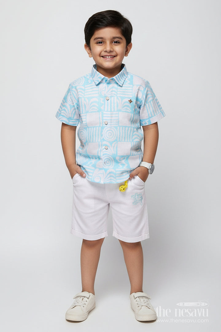 The Nesavu Boys Casual Set Boys Cotton 3-Piece Casual Set with Printed Tee and Open Shirt Nesavu 16 (1Y) / Green BCS327B-16 Nesavu boys 3-piece cotton casual set printed tee shirt perfect outfit summer outings play