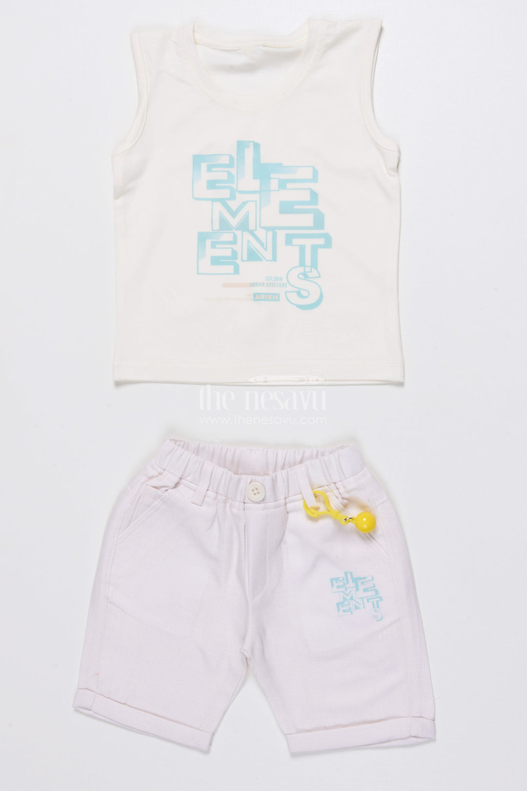 The Nesavu Boys Casual Set Boys Cotton 3-Piece Casual Set with Printed Tee and Open Shirt Nesavu Nesavu boys 3-piece cotton casual set printed tee shirt perfect outfit summer outings play