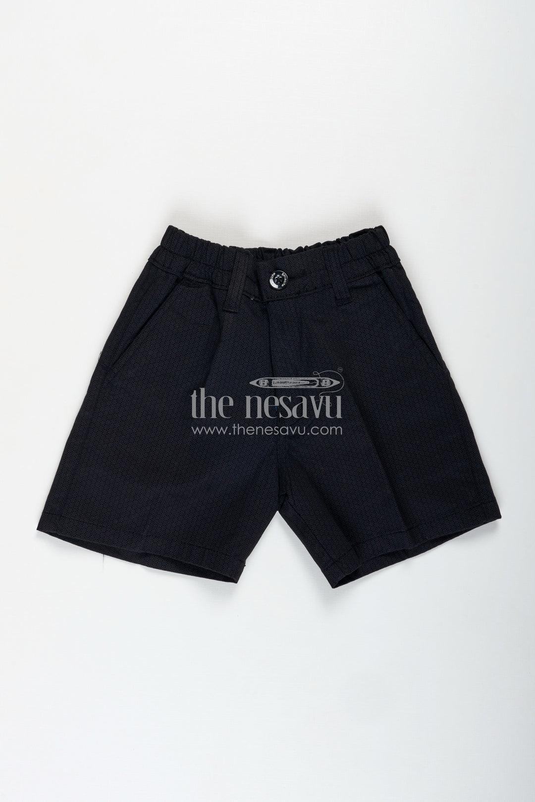 The Nesavu Boys Shorts Boys Cotton Blend Black Short Shorts with Elastic Waist and Tailored Fit for Daily Comfort Nesavu 24 (5Y) / Black BWS064A-24 Nesavu Boys Black Cotton Blend Short Shorts Elastic Waist Functional Everyday Style