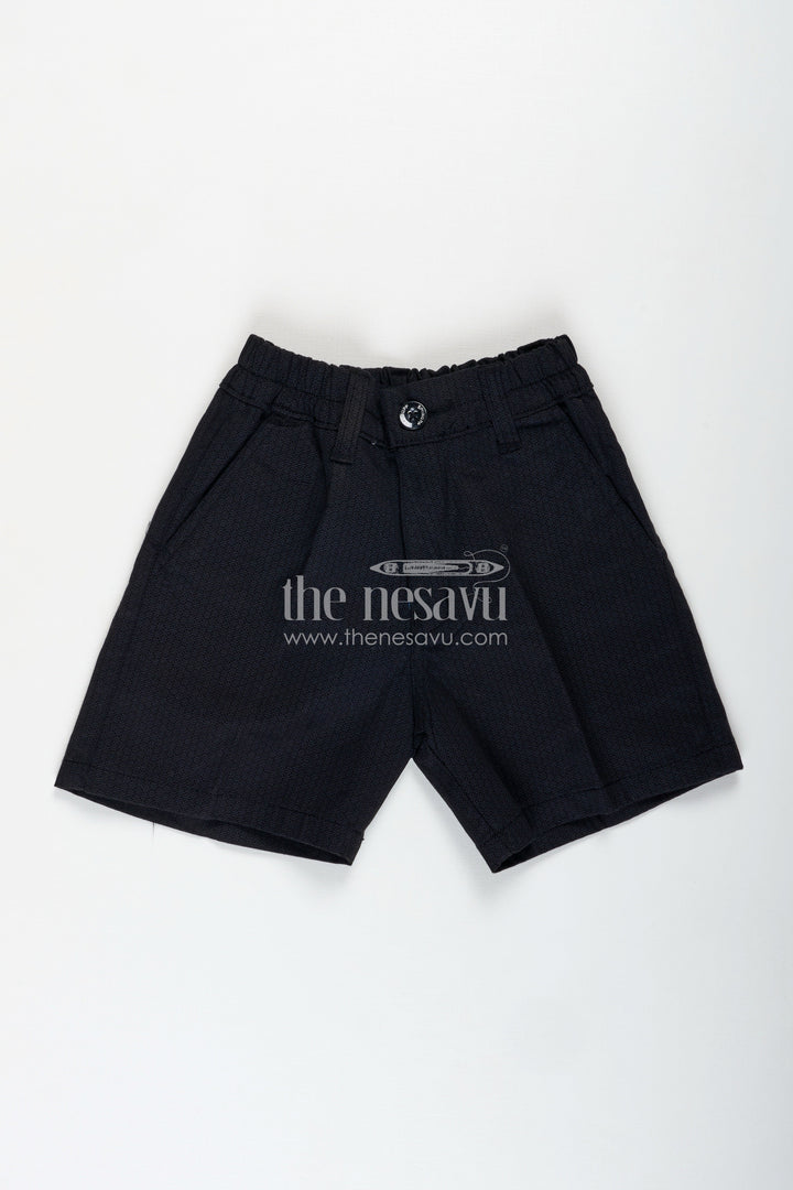 The Nesavu Boys Shorts Boys Cotton Blend Black Short Shorts with Elastic Waist and Tailored Fit for Daily Comfort Nesavu 24 (5Y) / Black BWS064A-24 Nesavu Boys Black Cotton Blend Short Shorts Elastic Waist Functional Everyday Style