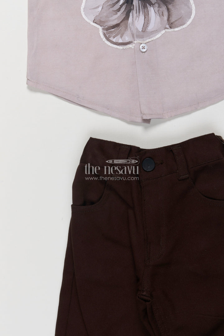 The Nesavu Boys Casual Set Boys Cotton Blend Casual Wear Set with Bold Floral Placement Print Nesavu Nesavu boys casual cotton blend set center floral print contrast cuff detailing