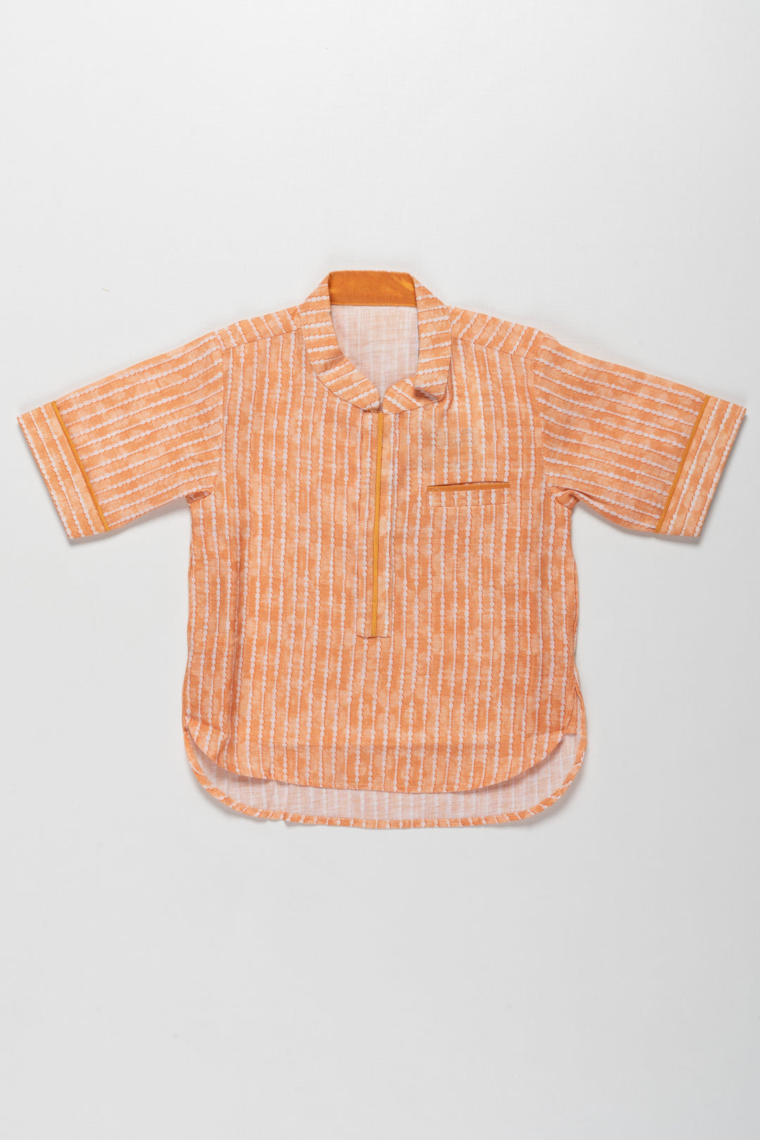 The Nesavu Boys Cotton Shirt Boys Cotton Blend Striped Shirt in Vibrant Orange with Half Sleeves and Shirts Online Style Nesavu 16 (1Y) / Orange BS138A-16 Nesavu Boys Orange Striped Cotton Blend Shirt Classic Collar Smart Casual Look