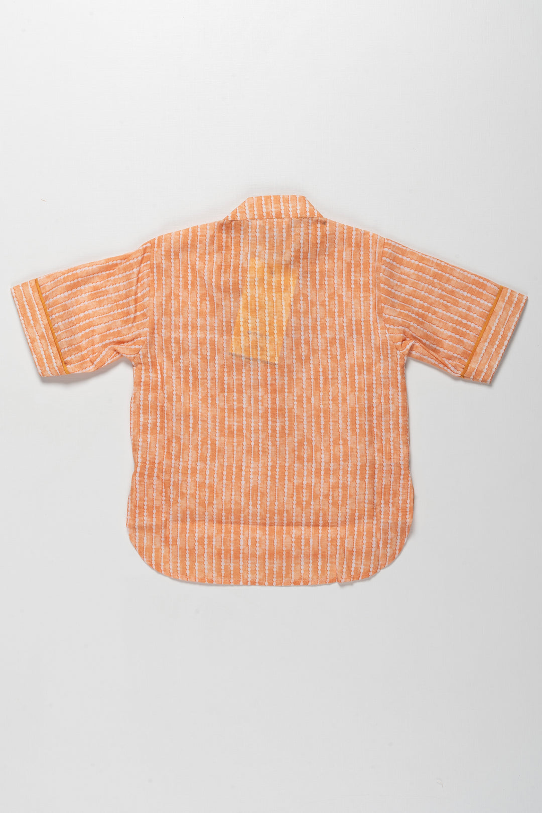 The Nesavu Boys Cotton Shirt Boys Cotton Blend Striped Shirt in Vibrant Orange with Half Sleeves and Shirts Online Style Nesavu Nesavu Boys Orange Striped Cotton Blend Shirt Classic Collar Smart Casual Look