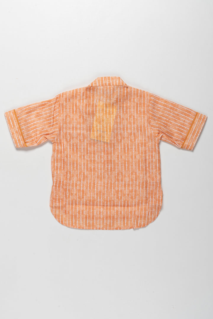 The Nesavu Boys Cotton Shirt Boys Cotton Blend Striped Shirt in Vibrant Orange with Half Sleeves and Shirts Online Style Nesavu Nesavu Boys Orange Striped Cotton Blend Shirt Classic Collar Smart Casual Look