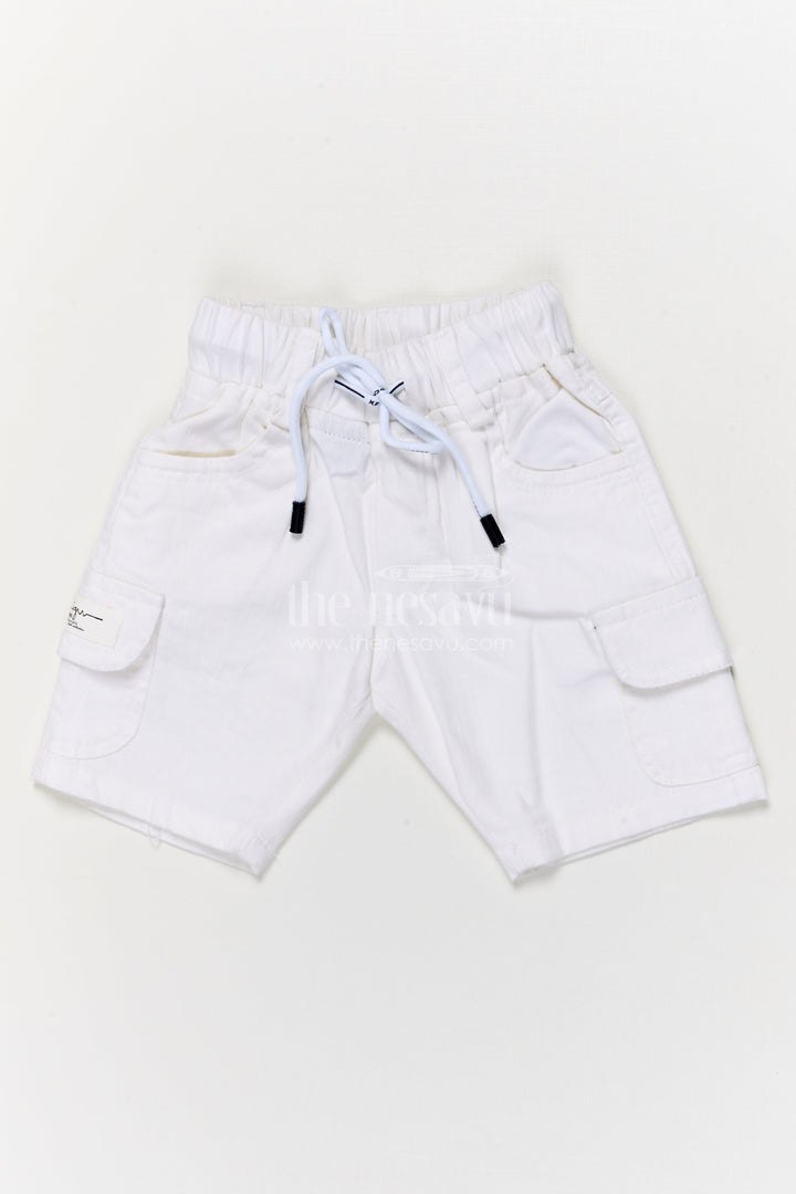 The Nesavu Boys Shorts Boys Cotton Cargo-style Shorts with Sporty Waistband Detail Nesavu 14 (6M) / Half white / Cotton BWS069A-14 Boys cotton shorts with flap pockets and contrast waistband cord