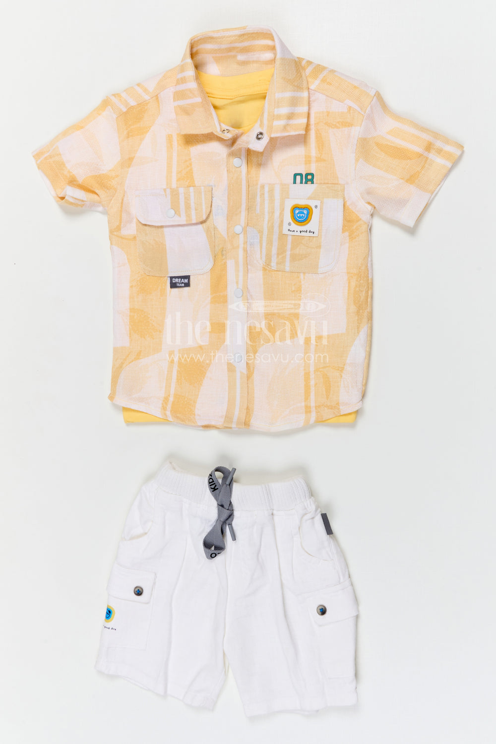 The Nesavu Boys Casual Set Boys Cotton Casual Outfit for Outings and Summer Wear Nesavu Nesavu boys cotton casual outfit for outings with breathable fabric and comfortable shorts summer kids wear