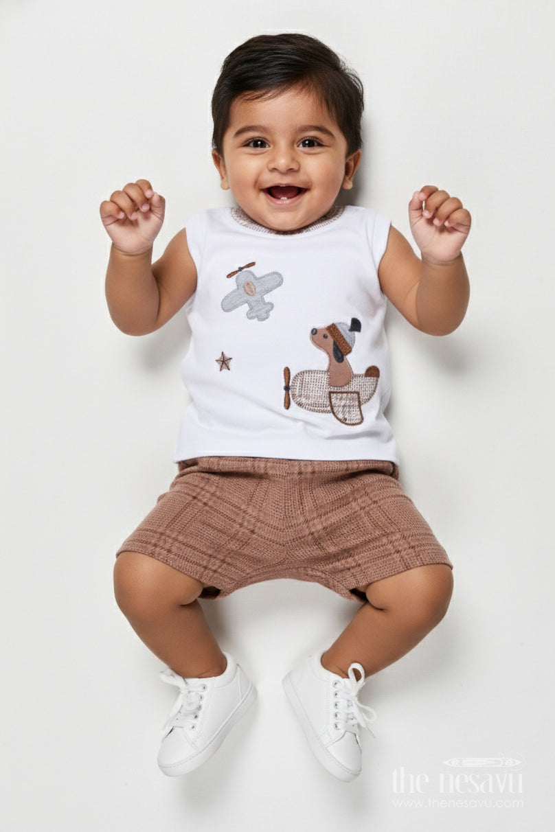 The Nesavu Boys Casual Set Boys Cotton Casual Outfit Set for Playdates and Everyday Use Nesavu 14 (6M) / Brown BCS534B-14 Nesavu boys cotton casual top shorts outfit playdates everyday toddler wear