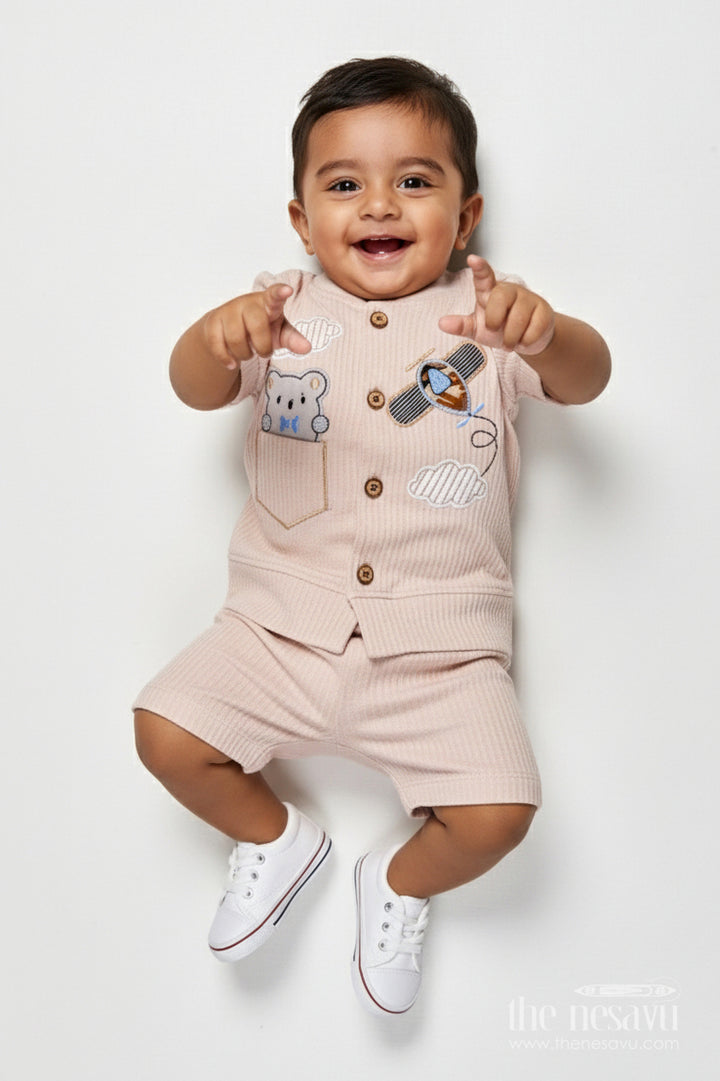 The Nesavu Boys Casual Set Boys Cotton Casual Set for Daily Play and Relaxed Dressing Nesavu 14 (6M) / Beige BCS528A-14 Nesavu boys cotton casual outfit shirt pants daily wear relaxed play