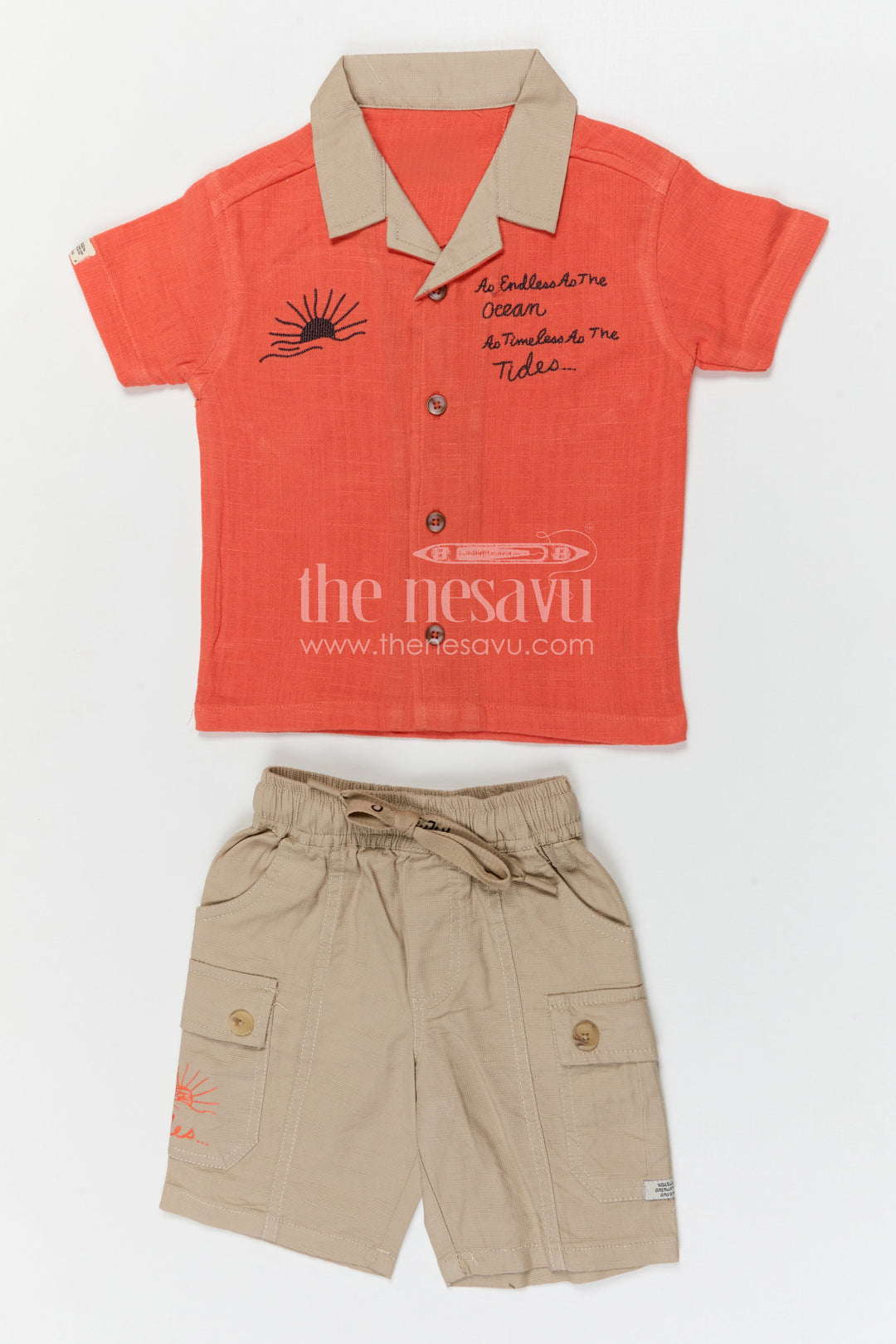 The Nesavu Boys Casual Set Boys Cotton Casual Set for Daily Wear and Summer Outings Nesavu 16 (1Y) / Orange / Cotton BCS587A-16 Nesavu boys cotton casual set for daily wear with breathable fabric and comfortable shorts summer outfit