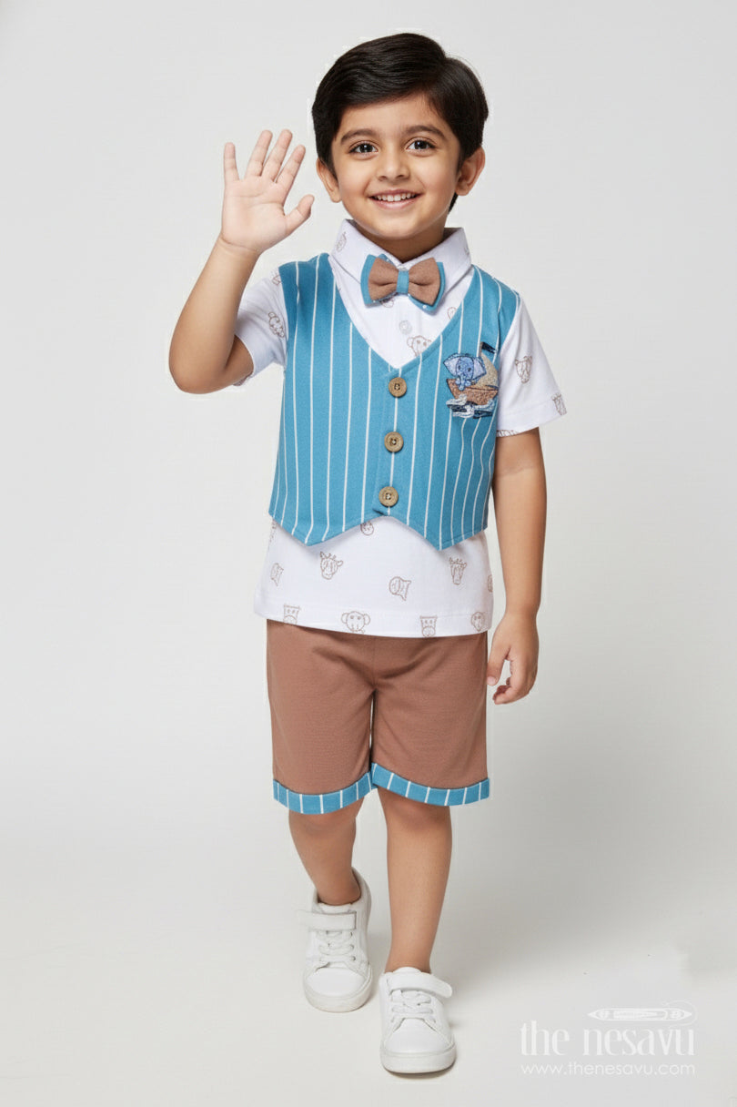 The Nesavu Boys Casual Set Boys Cotton Casual Set for Everyday Comfort and Fun Nesavu 14 (6M) / Blue BCS513B-14 Nesavu boys cotton casual wear set shirt shorts daily comfort summer play