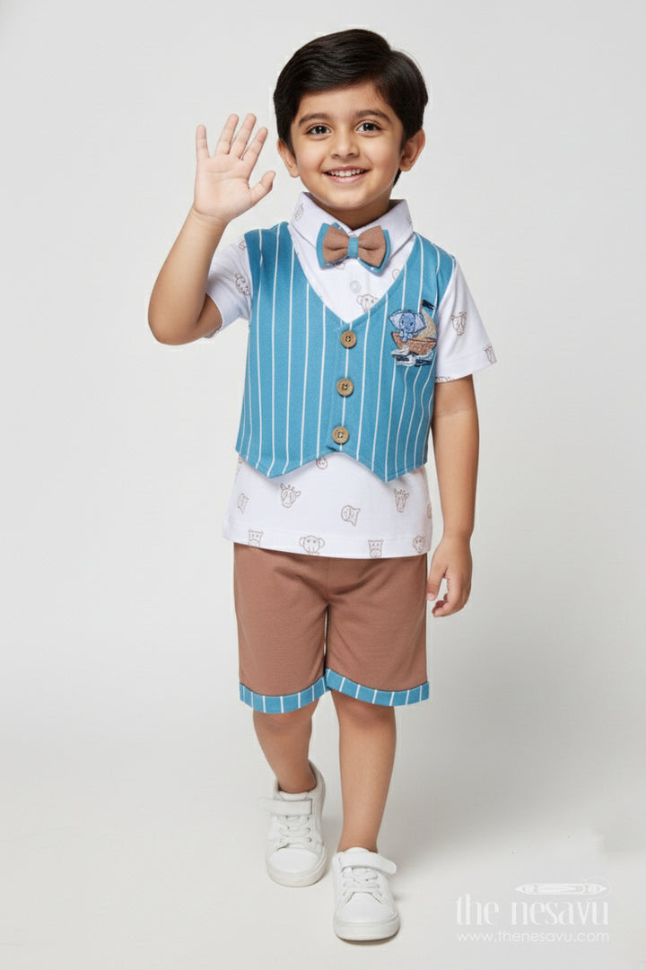 The Nesavu Boys Casual Set Boys Cotton Casual Set for Everyday Comfort and Fun Nesavu 14 (6M) / Blue BCS513B-14 Nesavu boys cotton casual wear set shirt shorts daily comfort summer play