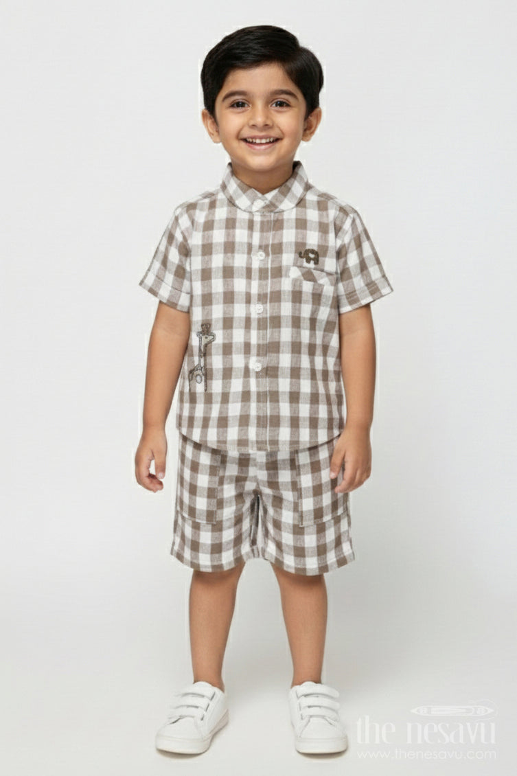 The Nesavu Boys Casual Set Boys Cotton Casual Set for Everyday Wear and Playtime Nesavu 12 (3M) / Gray BCS541B-12 Nesavu boys cotton shirt and shorts set for everyday comfort and casual outings