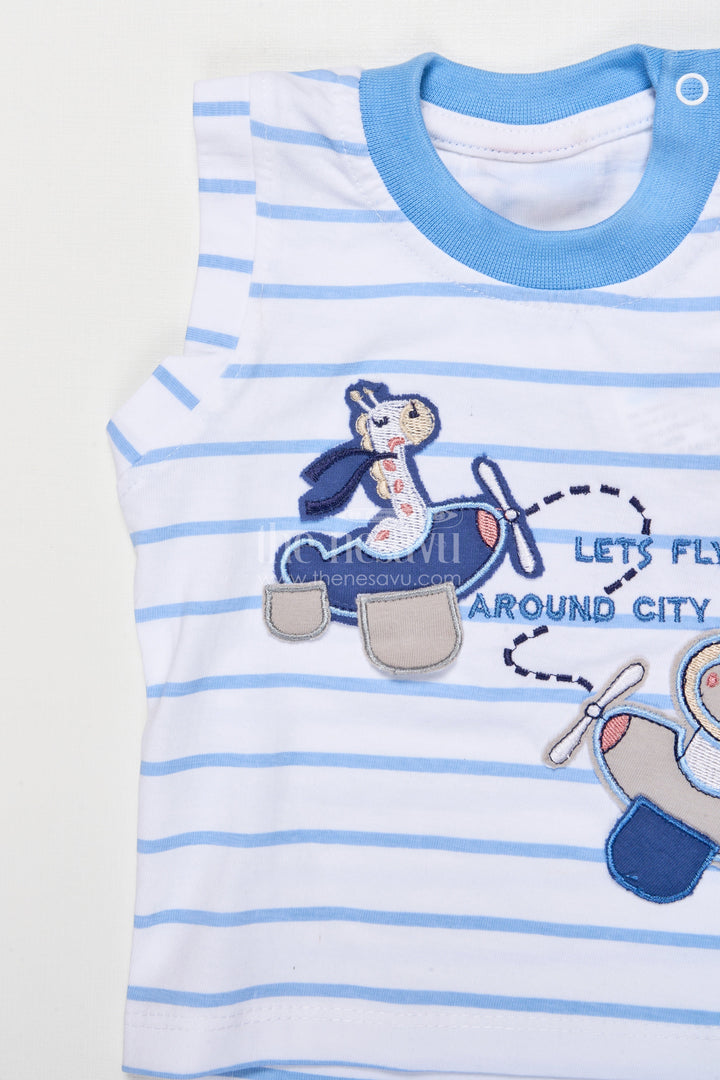 The Nesavu Boys Casual Set Boys Cotton Casual Set for Everyday Wear and Summer Fun Nesavu Nesavu boys cotton casual wear set striped tee shorts daily comfort