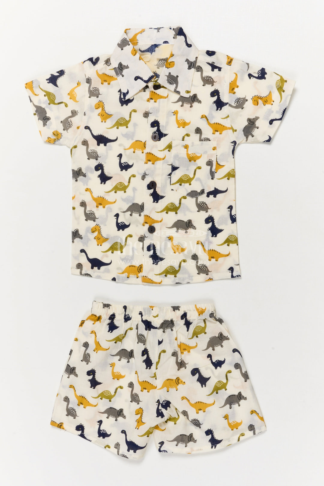 The Nesavu Boys Casual Set Boys Cotton Casual Set with Dinosaur Print for Everyday Adventures Nesavu 16 (1Y) / Multicolor BCS269B-16 Nesavu boys cotton casual set with dinosaur digital print – fun and comfy outfit for toddlers