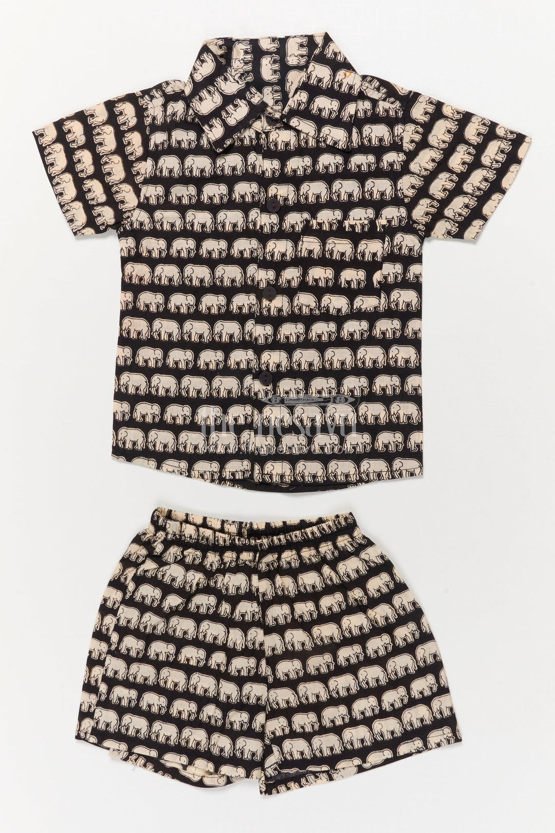 The Nesavu Boys Casual Set Boys Cotton Casual Set with Elephant Print for Playful Comfort Nesavu 16 (1Y) / Black BCS549A-16 Nesavu toddler boys cotton casual outfit with elephant digital print – fun and breathable daily wear