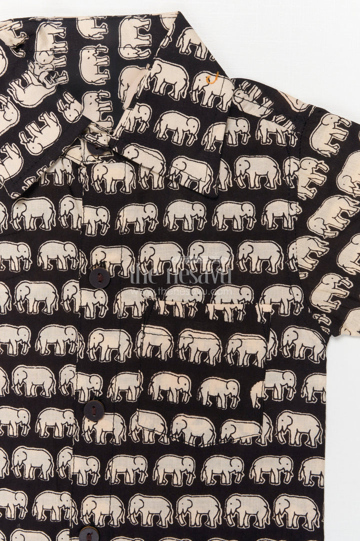 The Nesavu Boys Casual Set Boys Cotton Casual Set with Elephant Print for Playful Comfort Nesavu Nesavu toddler boys cotton casual outfit with elephant digital print – fun and breathable daily wear