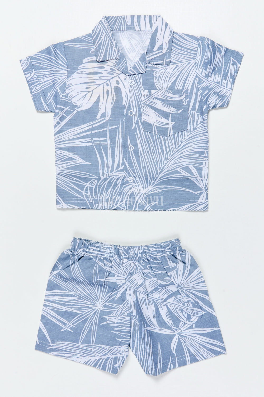 The Nesavu Boys Casual Set Boys Cotton Casual Shirt and Shorts Set for Summer Outings Nesavu 16 (1Y) / Gray BCS480A-16 Nesavu boys cotton shirt shorts set digital print  perfect casual summer days play