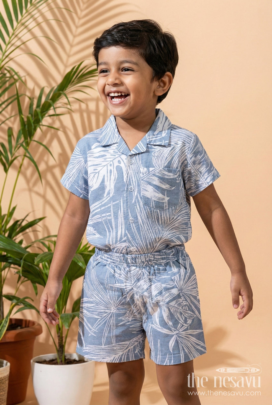 The Nesavu Boys Casual Set Boys Cotton Casual Shirt and Shorts Set for Summer Outings Nesavu 16 (1Y) / Gray BCS480A-16 Nesavu boys cotton shirt shorts set digital print  perfect casual summer days play