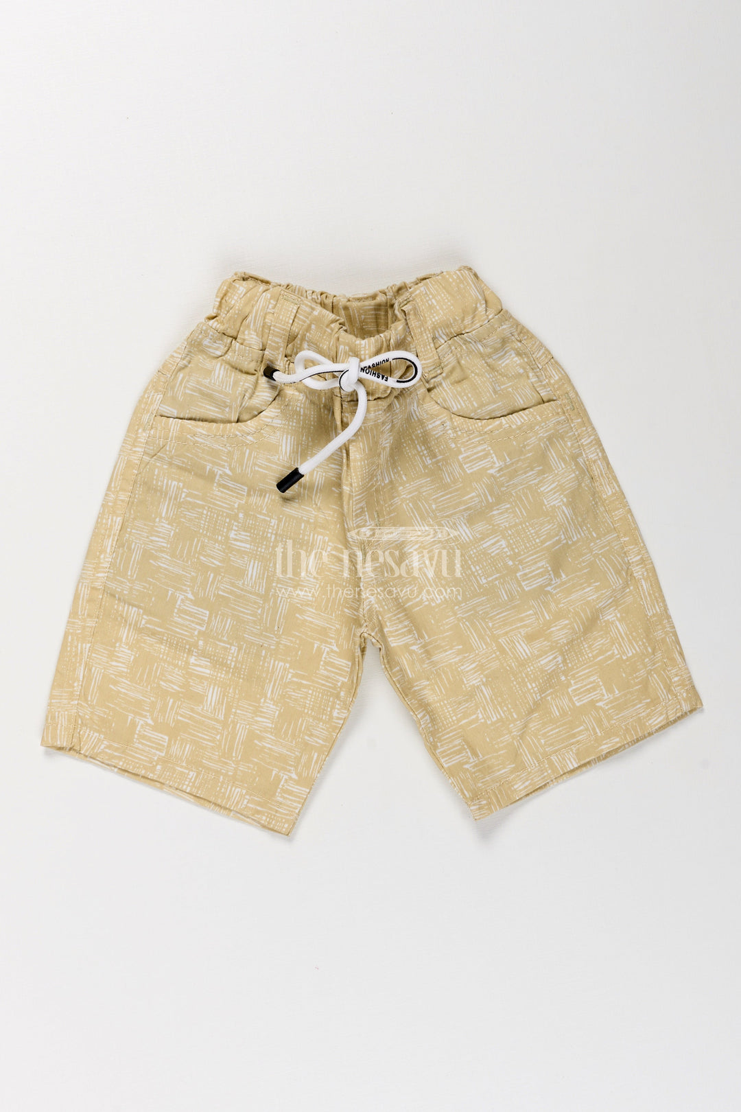 The Nesavu Boys Shorts Boys Cotton Casual Shorts Outfit with Abstract Digital Print and Soft Drawstring Fit Nesavu 16 (1Y) / Yellow BWS020AA-16 Nesavu Boys Cotton casual shorts outfit Beige Digital Print Comfortable Fit