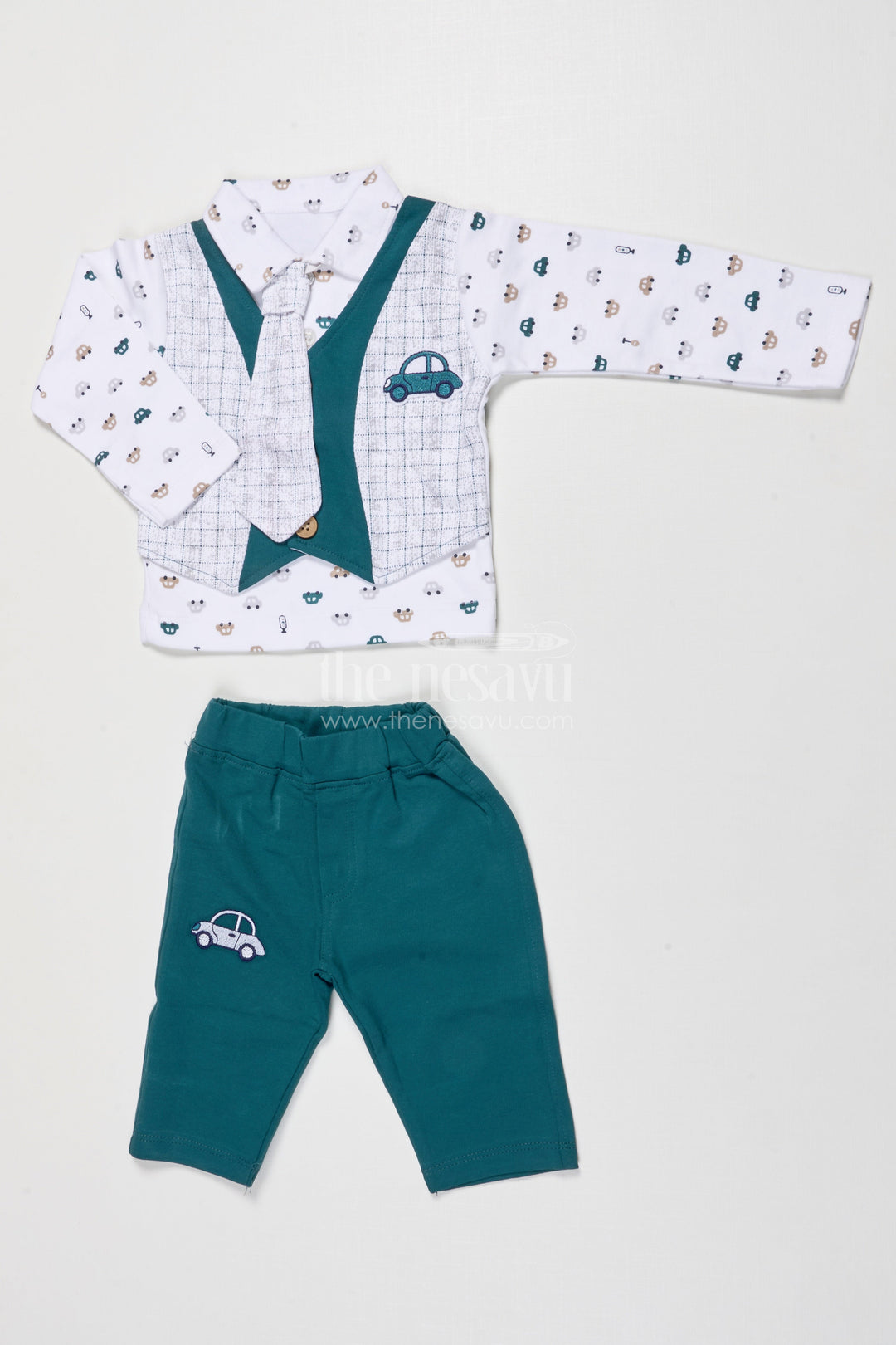 The Nesavu Boys Casual Set Boys Cotton Casual Wear Set for Travel Days and Play Nesavu 14 (6M) / Green BCS526B-14 Nesavu boys cotton casual wear set digital print weekend play travel days