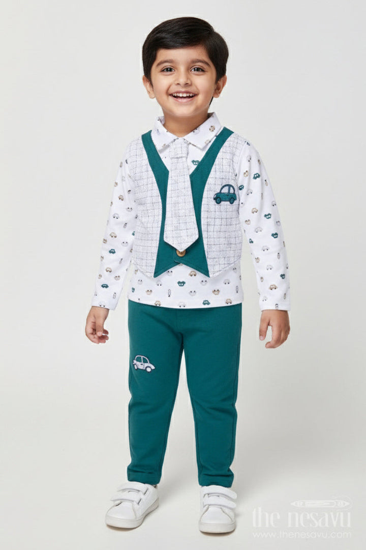 The Nesavu Boys Casual Set Boys Cotton Casual Wear Set for Travel Days and Play Nesavu 14 (6M) / Green BCS526B-14 Nesavu boys cotton casual wear set digital print weekend play travel days