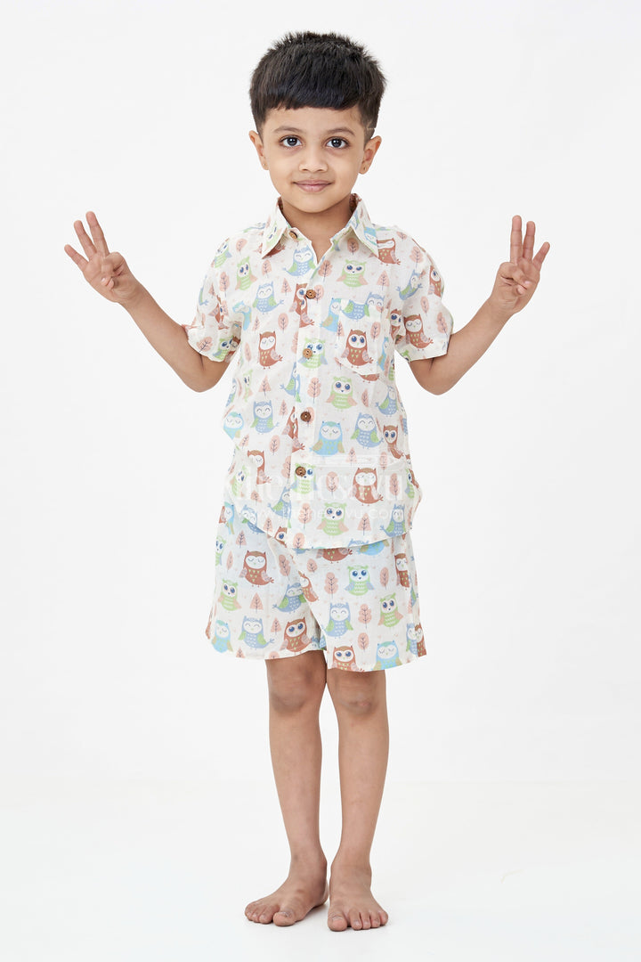 The Nesavu Boys Casual Set Boys Cotton Casual Wears Set in Multicolor Animal Print with Short Sleeve Shirt and Shorts Nesavu Boys Cotton Casual Wears Set Multicolor Animal Print Button-Up Shirt | The Nesavu
