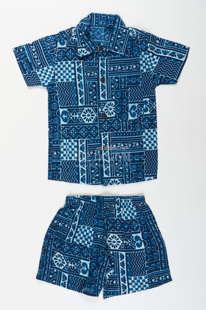 The Nesavu Boys cotton co-ord set for outings and daily wear Nesavu 16 (1Y) / Blue BCS400A-16 Nesavu boys cotton co-ord set digital patch print  perfect casual outfit summer days