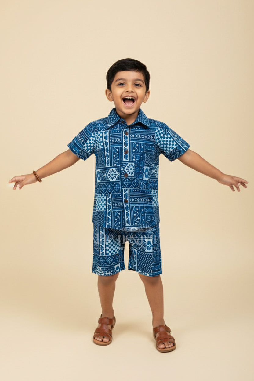 The Nesavu Boys Casual Set Boys Cotton Co-Ord Set for Outings and Daily Wear Nesavu 16 (1Y) / Blue BCS400A-16 Nesavu boys cotton co-ord set digital patch print  perfect casual outfit summer days