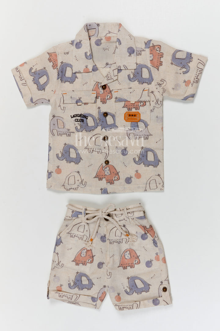 The Nesavu Boys Casual Set Boys Cotton Co Ord Set for Playtime and Daily Wear Nesavu 16 (1Y) / Cream / Cotton BCS584A-16 Nesavu boys cotton co ord set for playtime and daily wear with fun printed design and breathable comfort