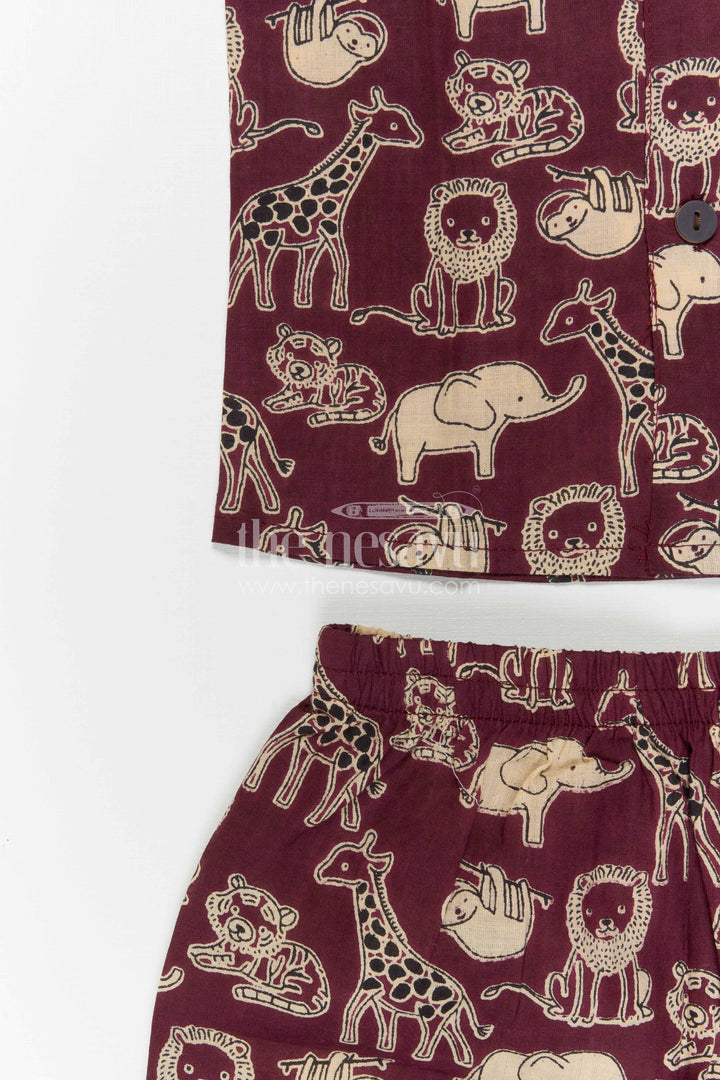 The Nesavu Boys Casual Set Boys Cotton Co Ord Set for Playtime and Summer Outings Nesavu Nesavu Boys Cotton Co Ord Set For Playtime With Animal Print Shirt And Shorts Summer Outfit
