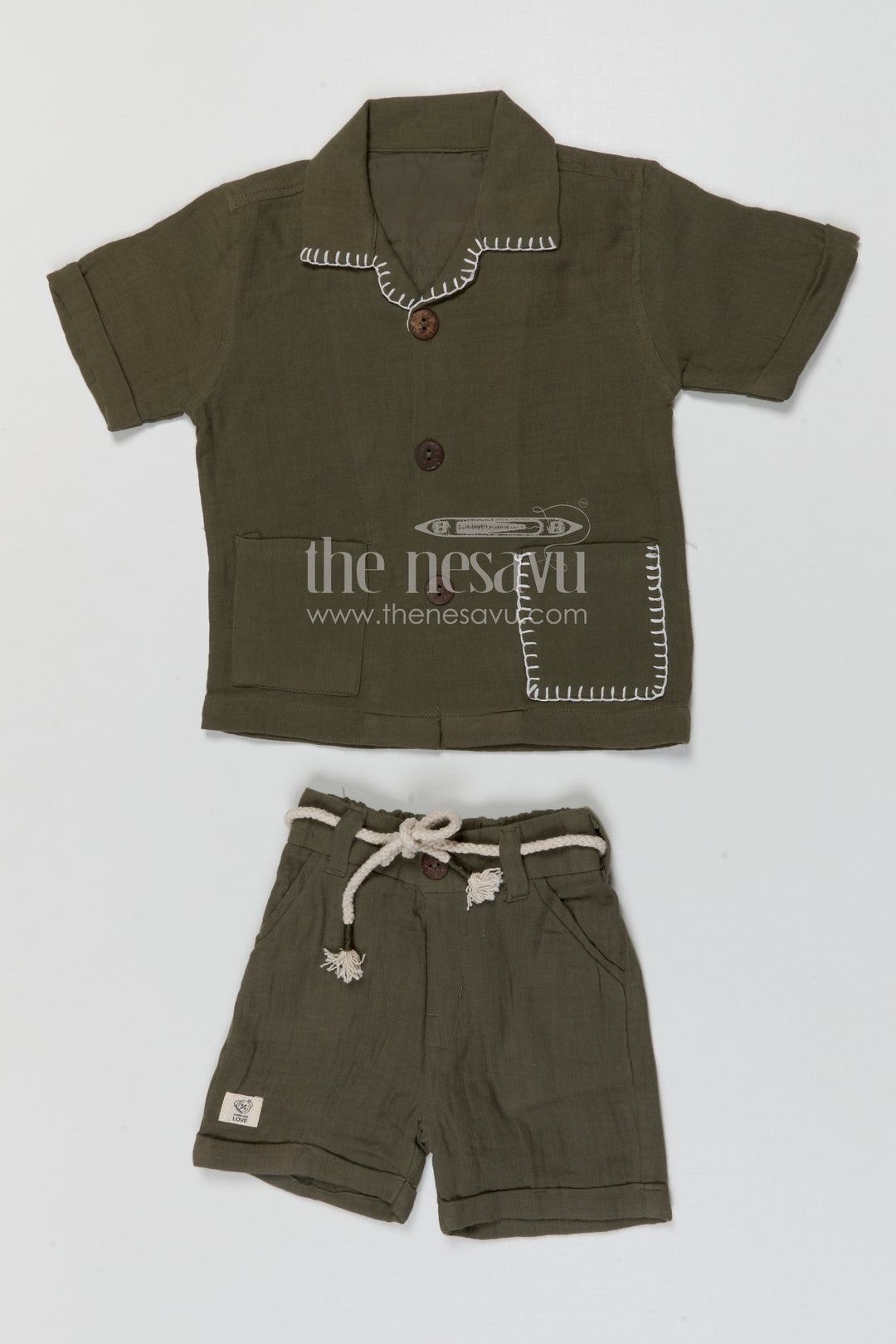 The Nesavu Boys Casual Set Boys Cotton Co Ord Set for Summer Outings and Everyday Wear Nesavu 16 (1Y) / Green / Muslin Cotton BCS418B-16 Nesavu boys cotton co ord set for summer outings and daily wear with breathable muslin fabric comfort fit