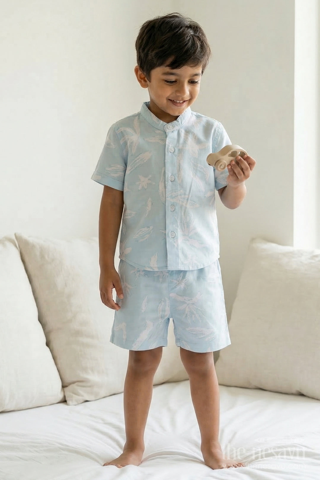 The Nesavu Boys Casual Set Boys Cotton Co Ord Set for Summer Outings and Playtime Nesavu 12 (3M) / Blue / Cotton BCS553A-12 Nesavu Boys Cotton Co Ord Set With Digital Print For Summer Outings Holidays And Casual Wear
