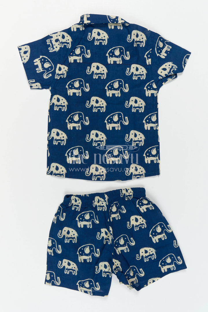 The Nesavu Boys Casual Set Boys Cotton Co Ord Set for Summer Playtime and Outings Nesavu Nesavu Boys Cotton Co Ord Set For Summer Playtime With Elephant Print Shirt And Shorts Outfit