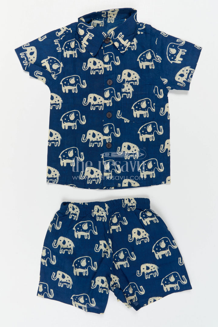 The Nesavu Boys Casual Set Boys Cotton Co Ord Set for Summer Playtime and Outings Nesavu Nesavu Boys Cotton Co Ord Set For Summer Playtime With Elephant Print Shirt And Shorts Outfit