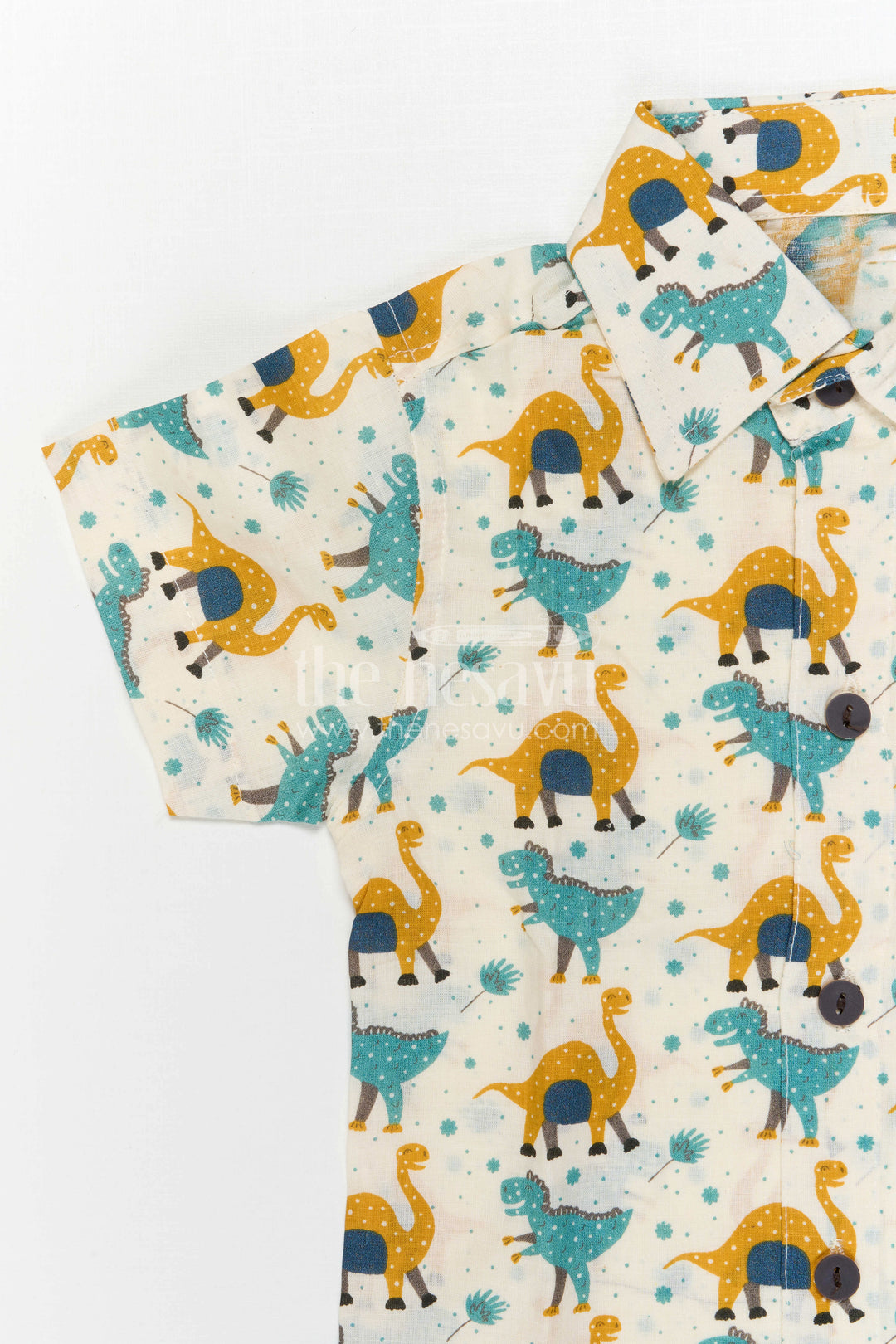 The Nesavu Boys Casual Set Boys Cotton Co Ord Set for Vacation and Summer Styling Nesavu Nesavu Boys Cotton Co Ord Set For Vacation With Dinosaur Print Shirt And Shorts Summer Outfit