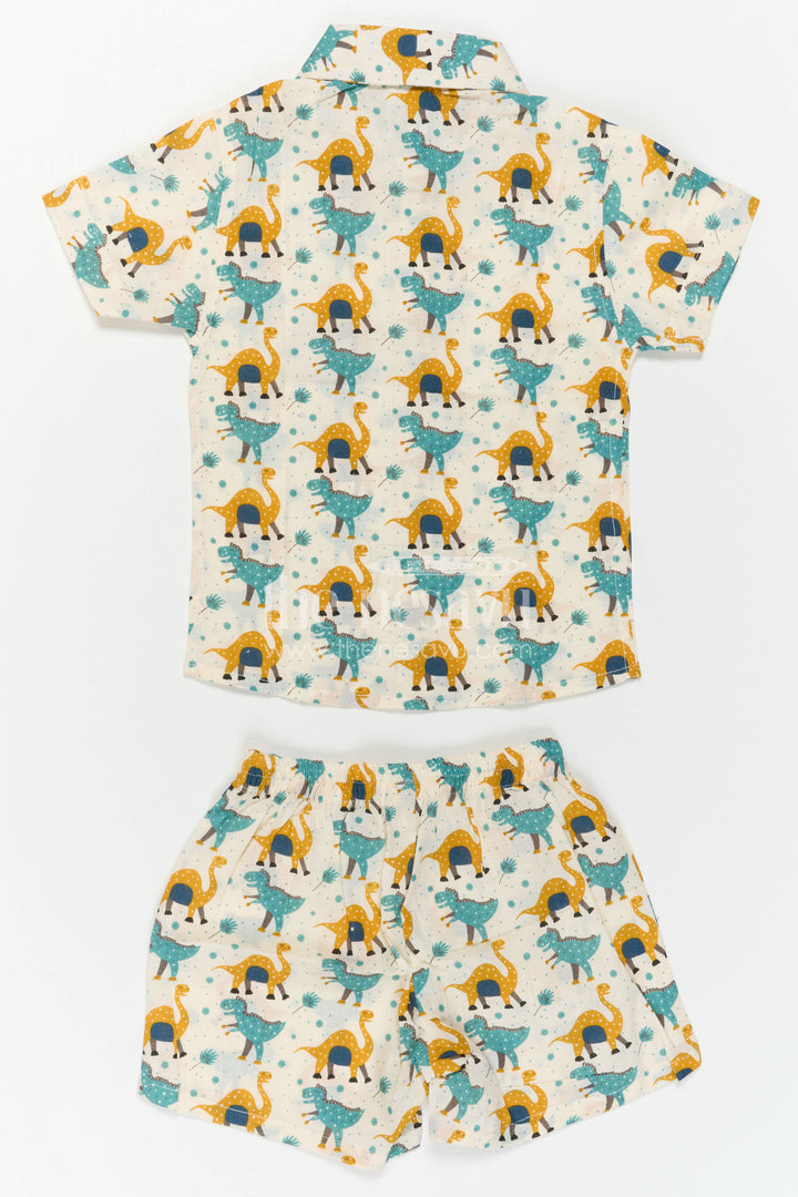 The Nesavu Boys Casual Set Boys Cotton Co Ord Set for Vacation and Summer Styling Nesavu Nesavu Boys Cotton Co Ord Set For Vacation With Dinosaur Print Shirt And Shorts Summer Outfit