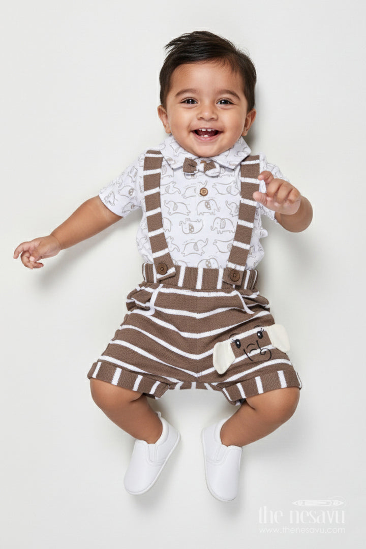 The Nesavu Boys Casual Set Boys Cotton Co-ord Set with Printed Top and Pants for Playful Days Nesavu 14 (6M) / Brown BCS529A-14 Nesavu boys printed cotton top pant co-ord set casual wear everyday fun