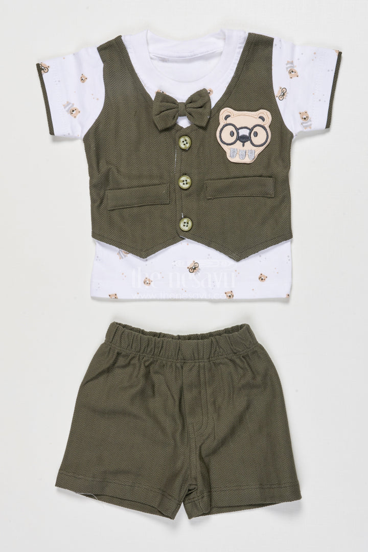 The Nesavu Boys Casual Set Boys Cotton Collared Set for Festive Casuals and Outings Nesavu 14 (6M) / Green BCS536A-14 Nesavu toddler boy cotton collared shirt shorts set festive gatherings smart casual wear
