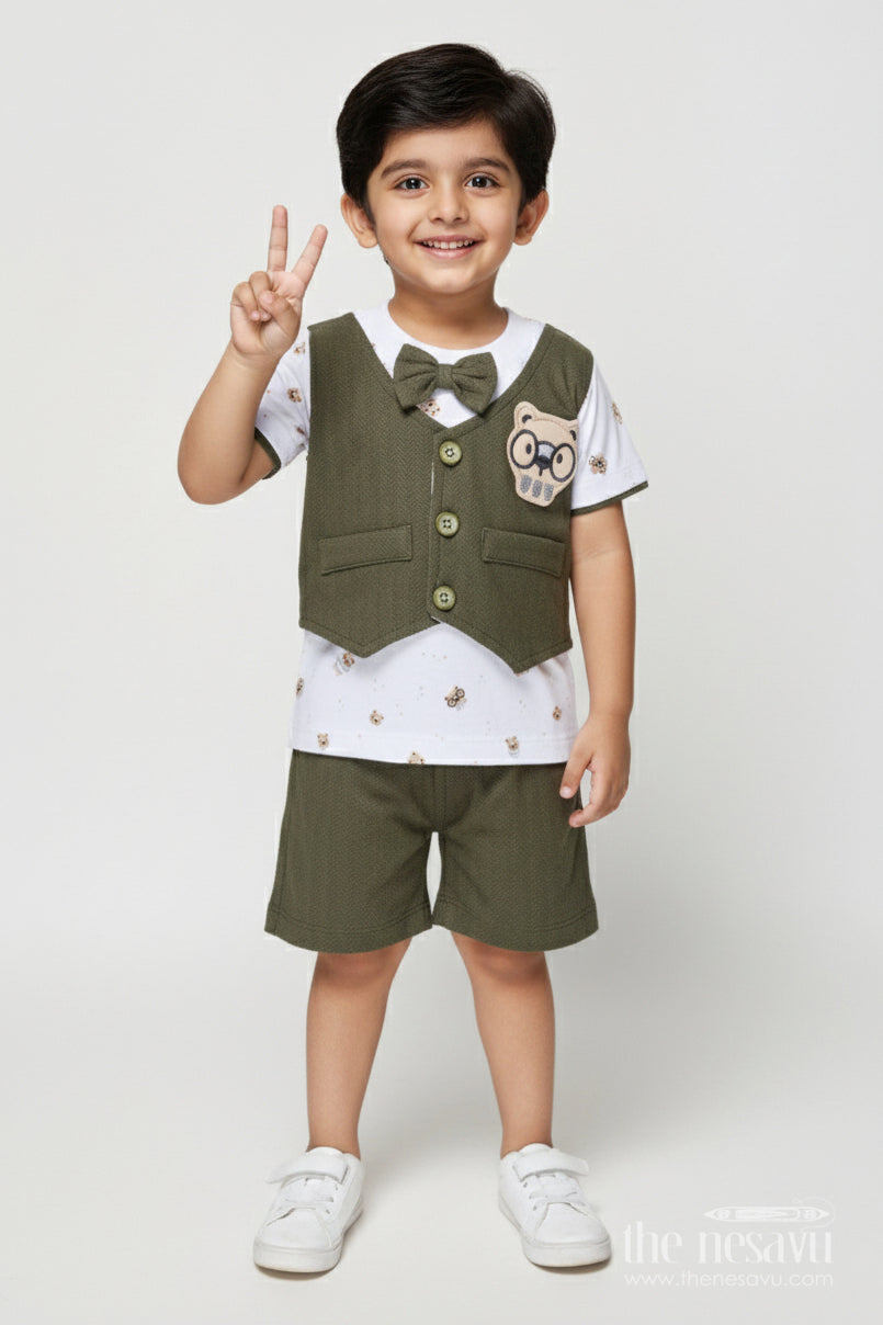 The Nesavu Boys Casual Set Boys Cotton Collared Set for Festive Casuals and Outings Nesavu 14 (6M) / Green BCS536A-14 Nesavu toddler boy cotton collared shirt shorts set festive gatherings smart casual wear