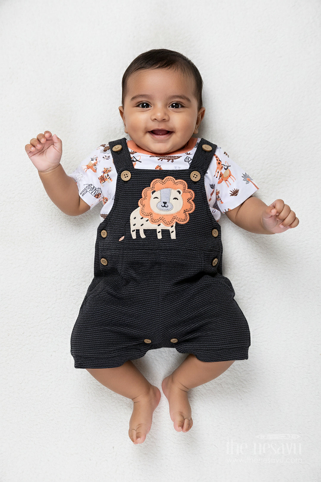 The Nesavu Boys Casual Set Boys Cotton Corduroy Orange Casual Dress with Lion Appliqué and Printed Tee for Bold Everyday Style Nesavu 14 (6M) / Orange BCS311A-14 Nesavu Boys Orange Casual Dress Cotton Corduroy Lion Patch Animal Printed Tee Everyday Adventures