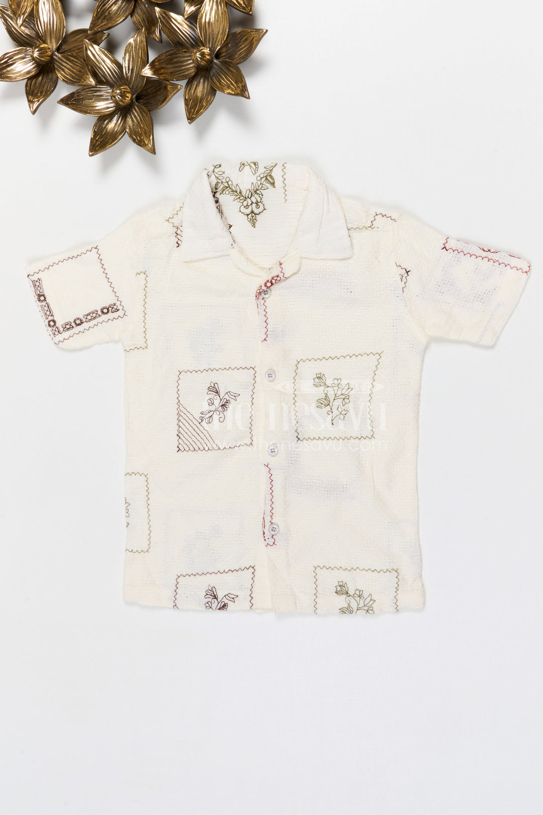 The Nesavu Boys Cotton Shirt Boys Cotton Dobby Embroidered Shirt for Festive Occasions and Traditional Outings Nesavu 20 (3Y) / Half white / Cotton BS417A-20 Nesavu boys cotton dobby embroidered shirt for festive occasions and traditional events