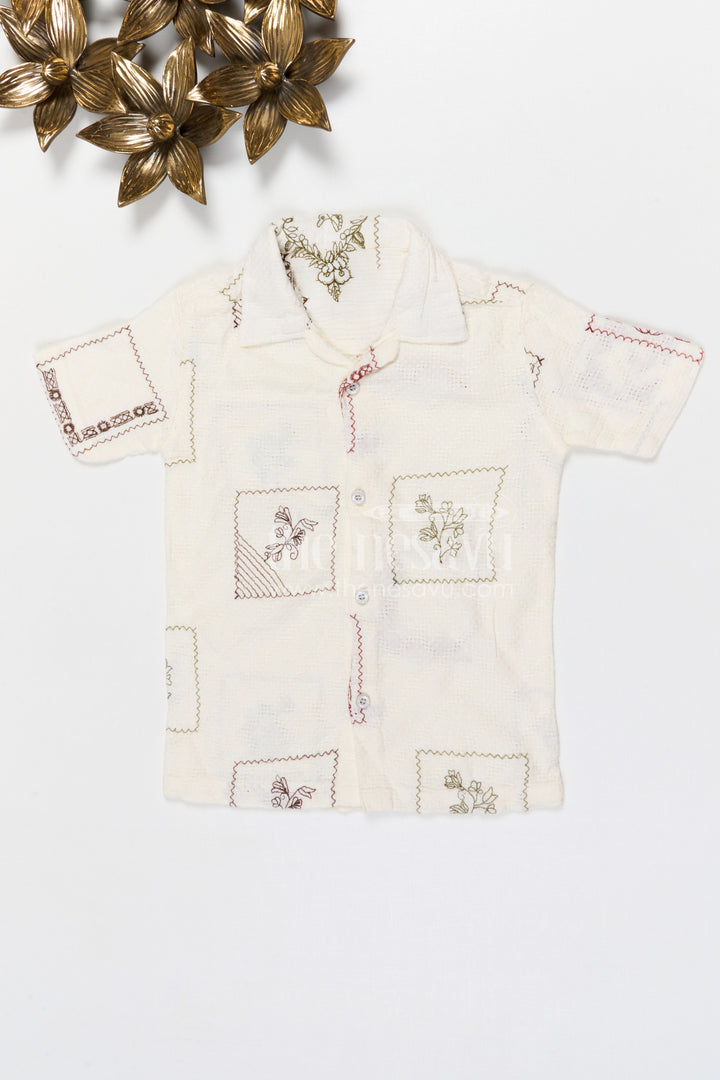 The Nesavu Boys Cotton Shirt Boys Cotton Dobby Embroidered Shirt for Festive Occasions and Traditional Outings Nesavu 20 (3Y) / Half white / Cotton BS417A-20 Nesavu boys cotton dobby embroidered shirt for festive occasions and traditional events